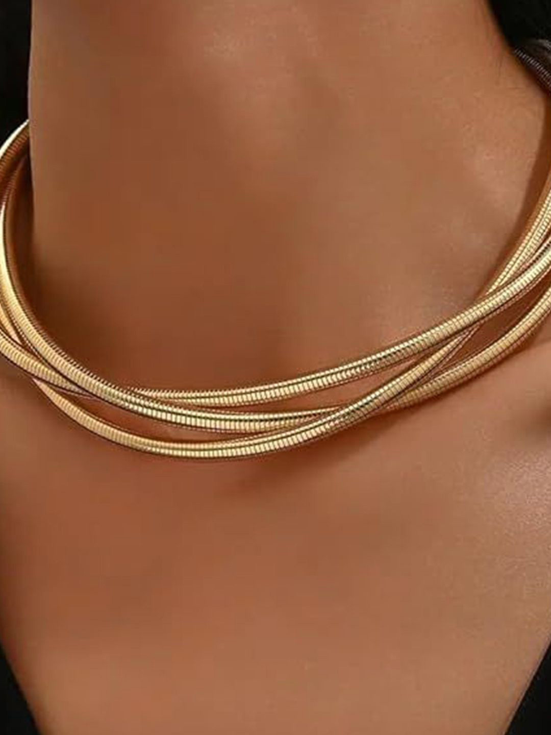 DressBerry Gold-Plated Anti Tarnish Stainless Steel Triple Coil Spiral Choker Necklace