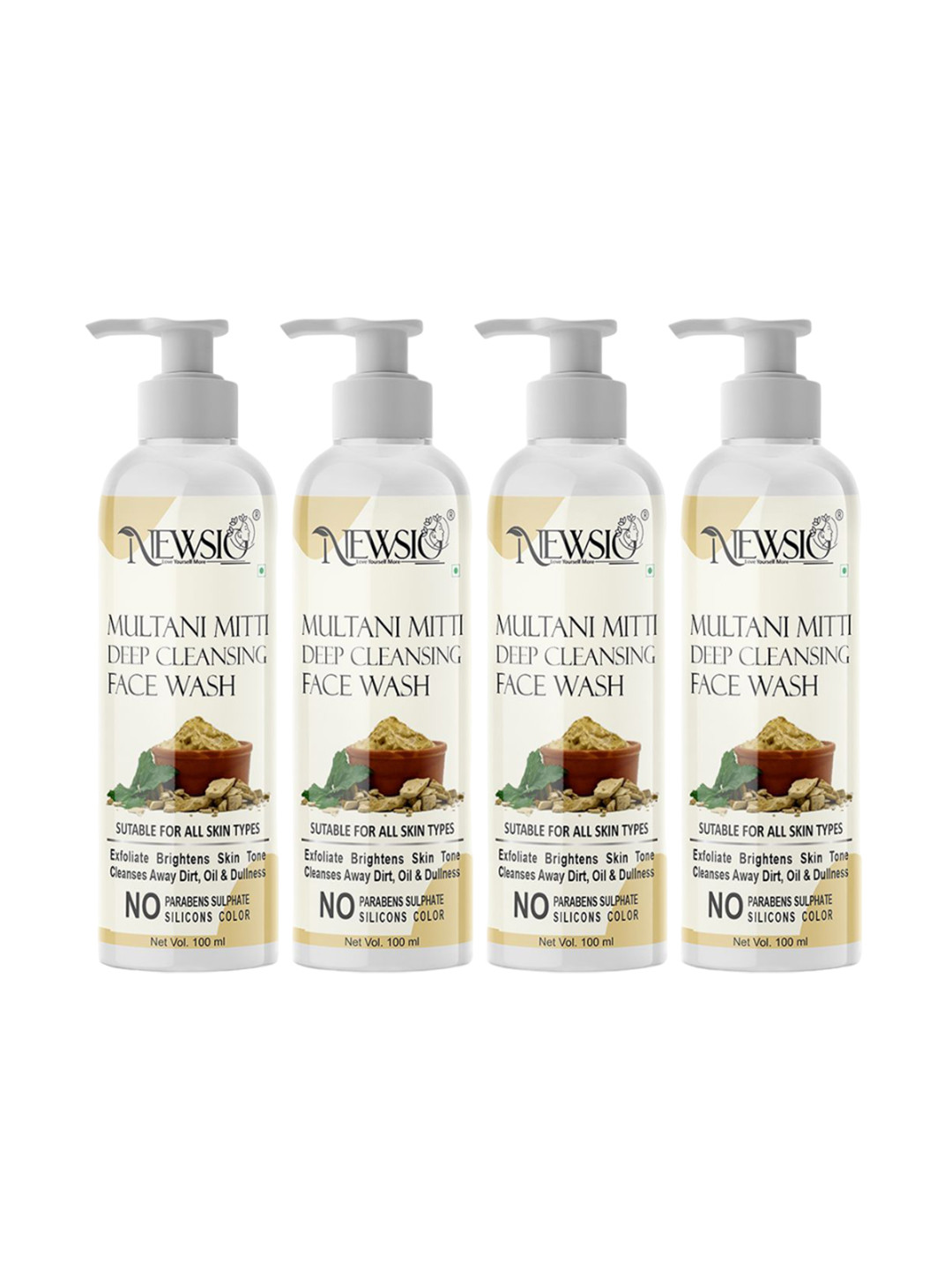 Newsio Set Of 4 Multani Mitti Deep Cleansing Face Wash-100 ml Each
