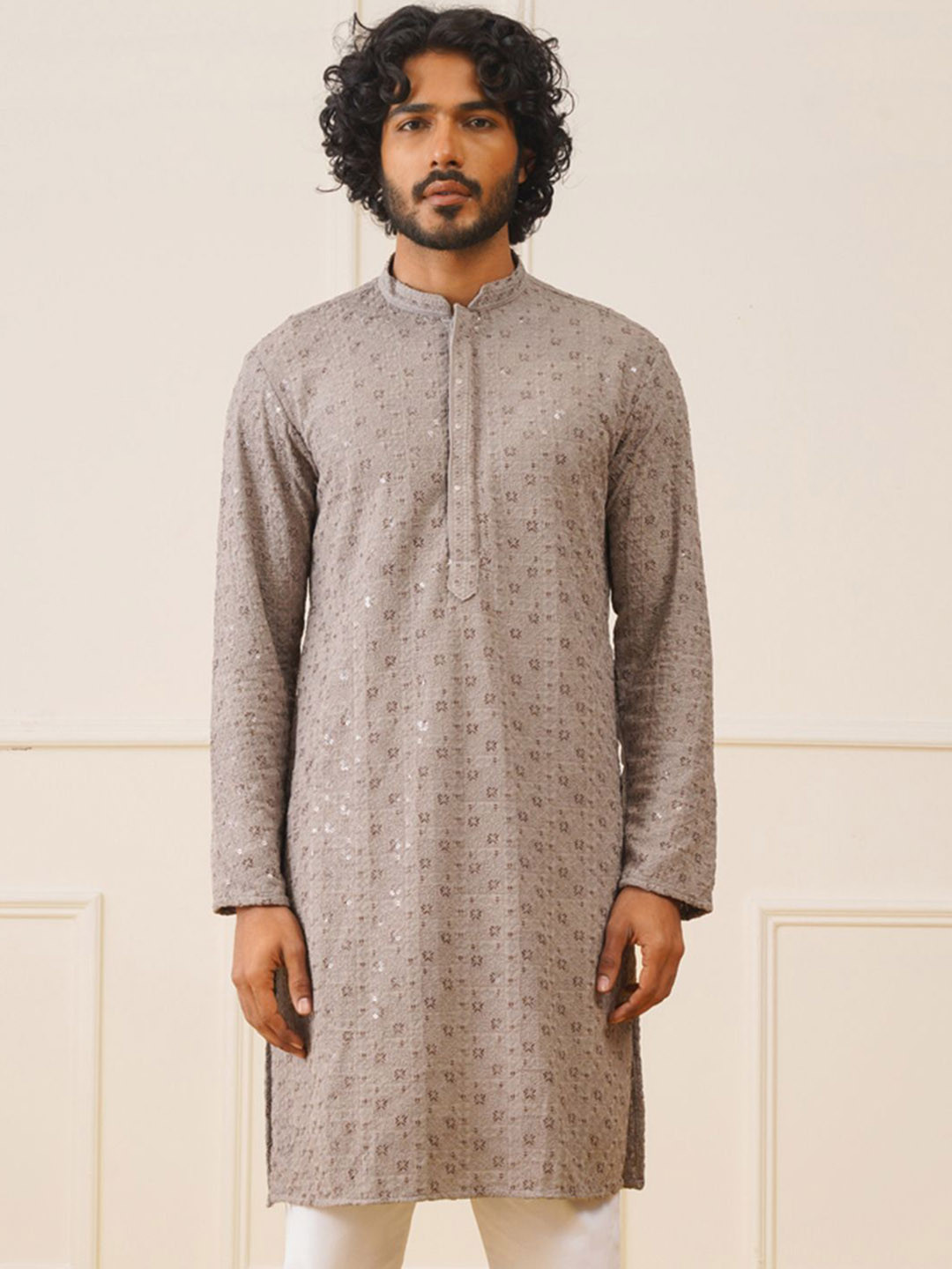 Jompers Men Woven Design Embroidered Cotton Kurta