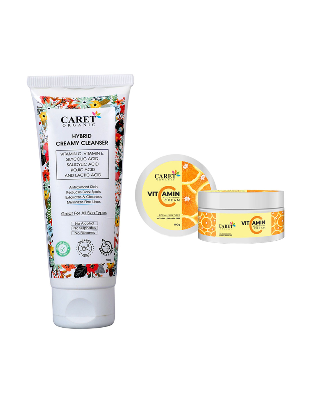 CARET ORGANIC Hybrid Creamy Cleanser With Vitamin C Nourishing Cream
