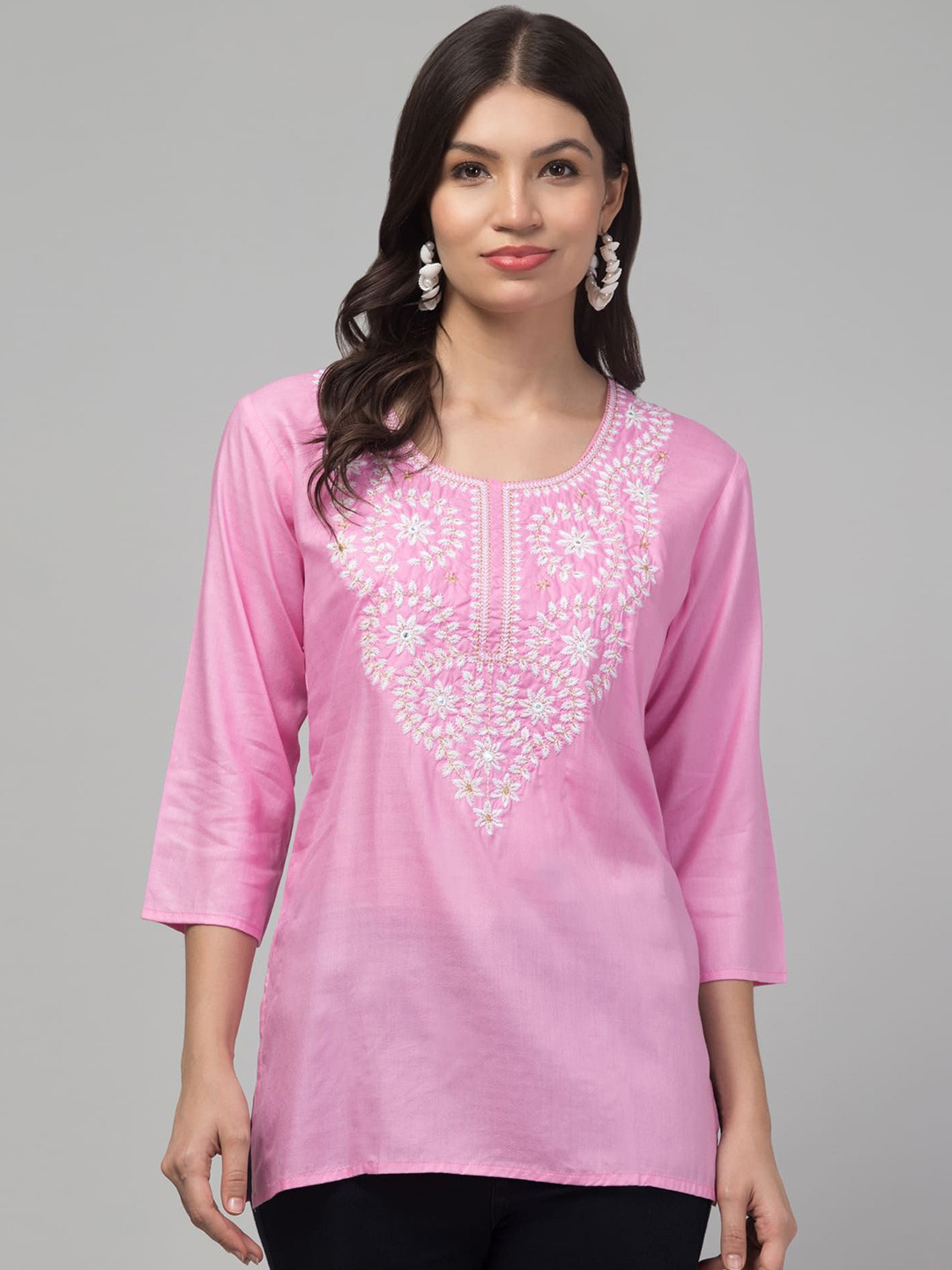 FAMBEE Women Floral Embroidered Thread Work Thread Work Kurti