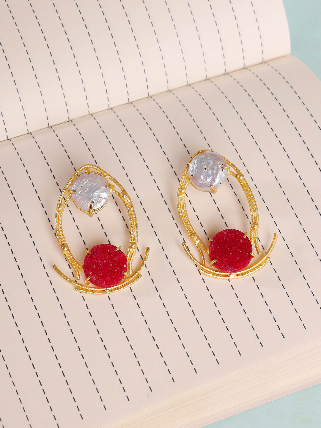 ROYAL PITARAH Gold-Plated Contemporary Agate Drop Earrings