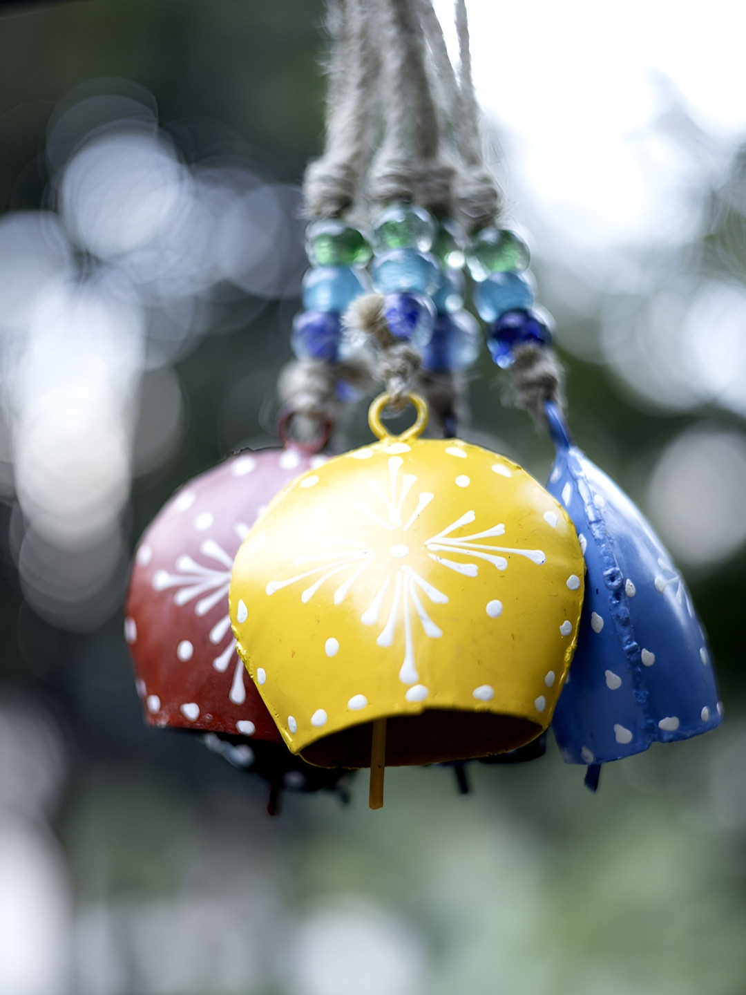 DULI Red & Blue 5 Pieces Metal Printed Cowbells Windchimes