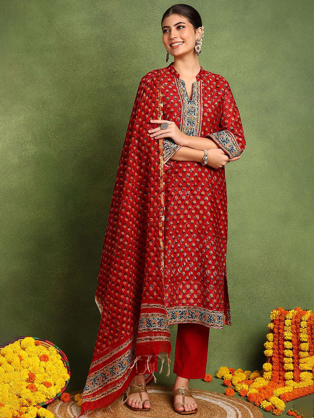 Tahiliya Red Chanderi Silk Kurta