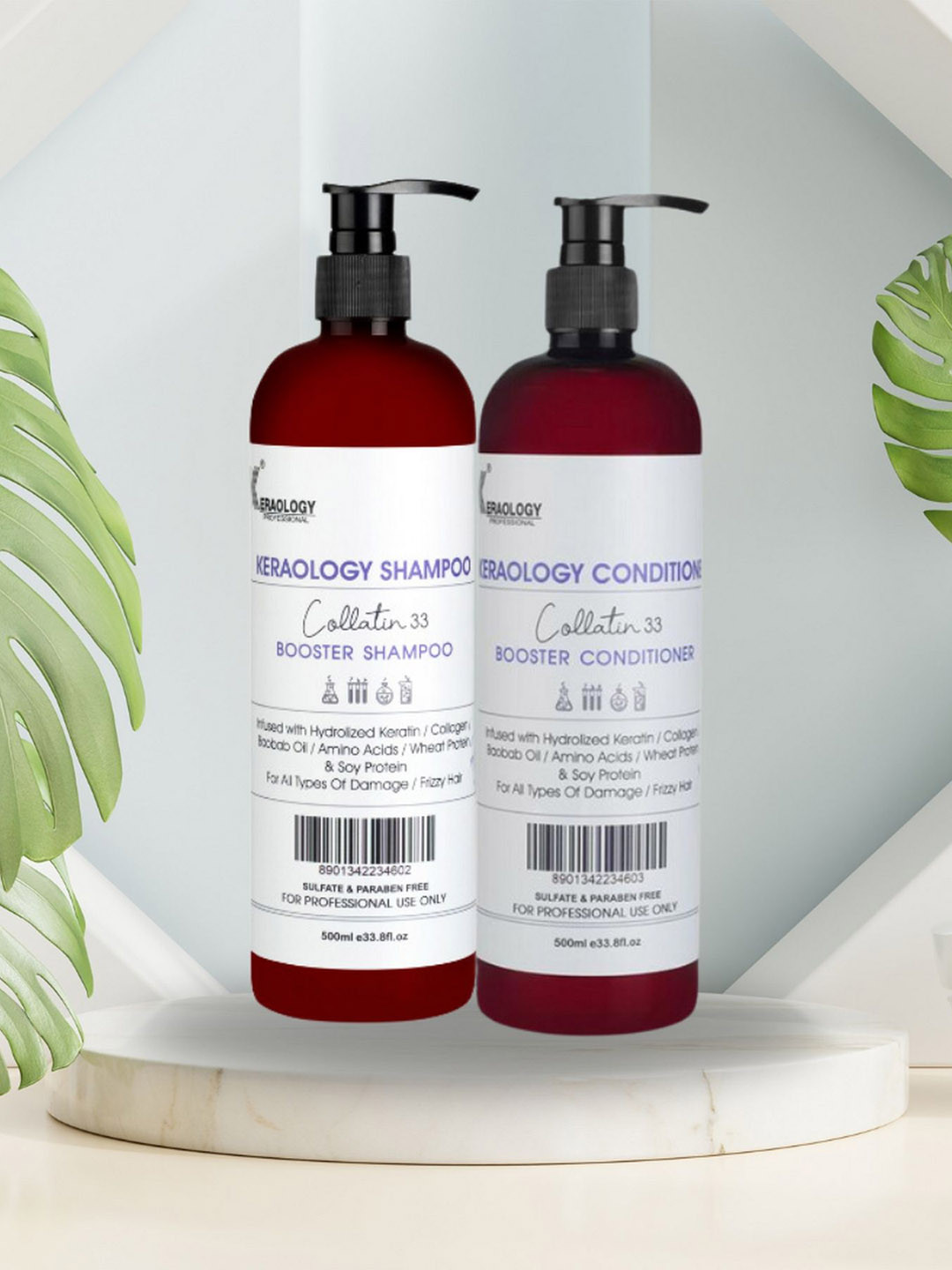 Keraology Set Of 2 Collatin Booster Shampoo & Conditioner- 500ml Each