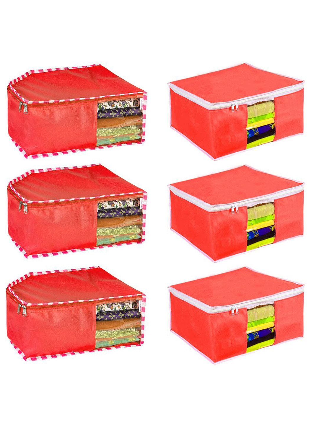 prettykrafts Red & White 6 Pieces Blouse Cover & Saree Cover Organisers