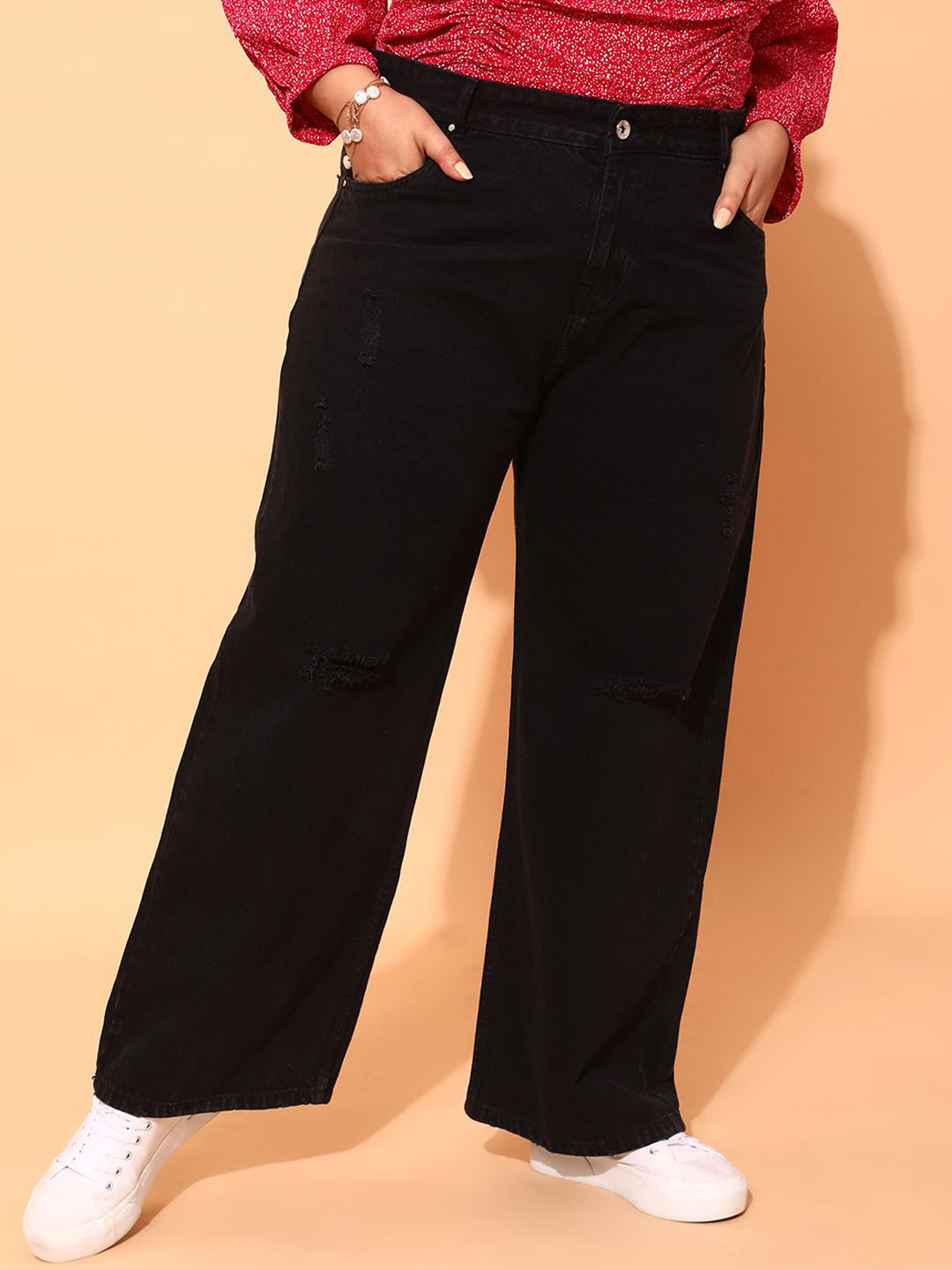 CURVY STREET Women Plus Size Comfort Flared High-Rise Cotton Jeans