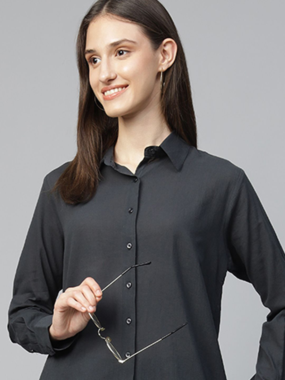 Hancock Women Boyfriend Fit Solid Pure Cotton Formal Shirt