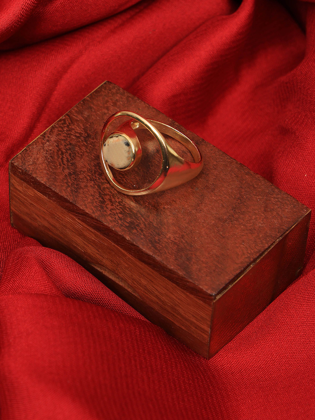 ROYAL PITARAH Gold-Plated Stone Studded Dalmation Jasper Adjustable Finger Ring