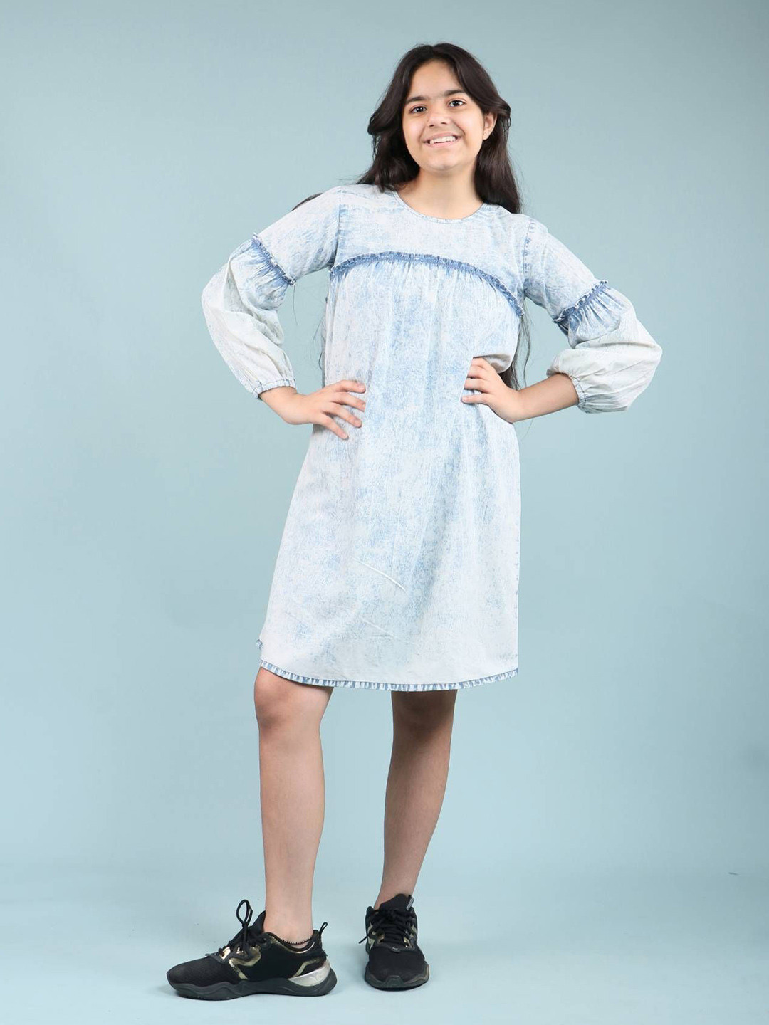 TWEENY MINI Girls Denim Pure Cotton Dress