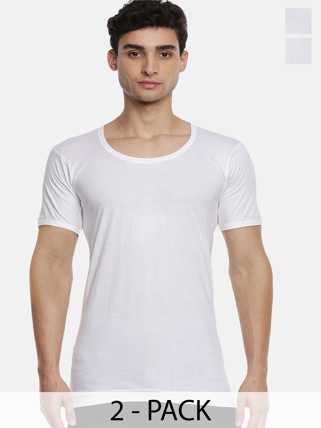 Ramraj Pack of 2 Men White Round Neck Half Sleeve Cotton Innerwear Vest