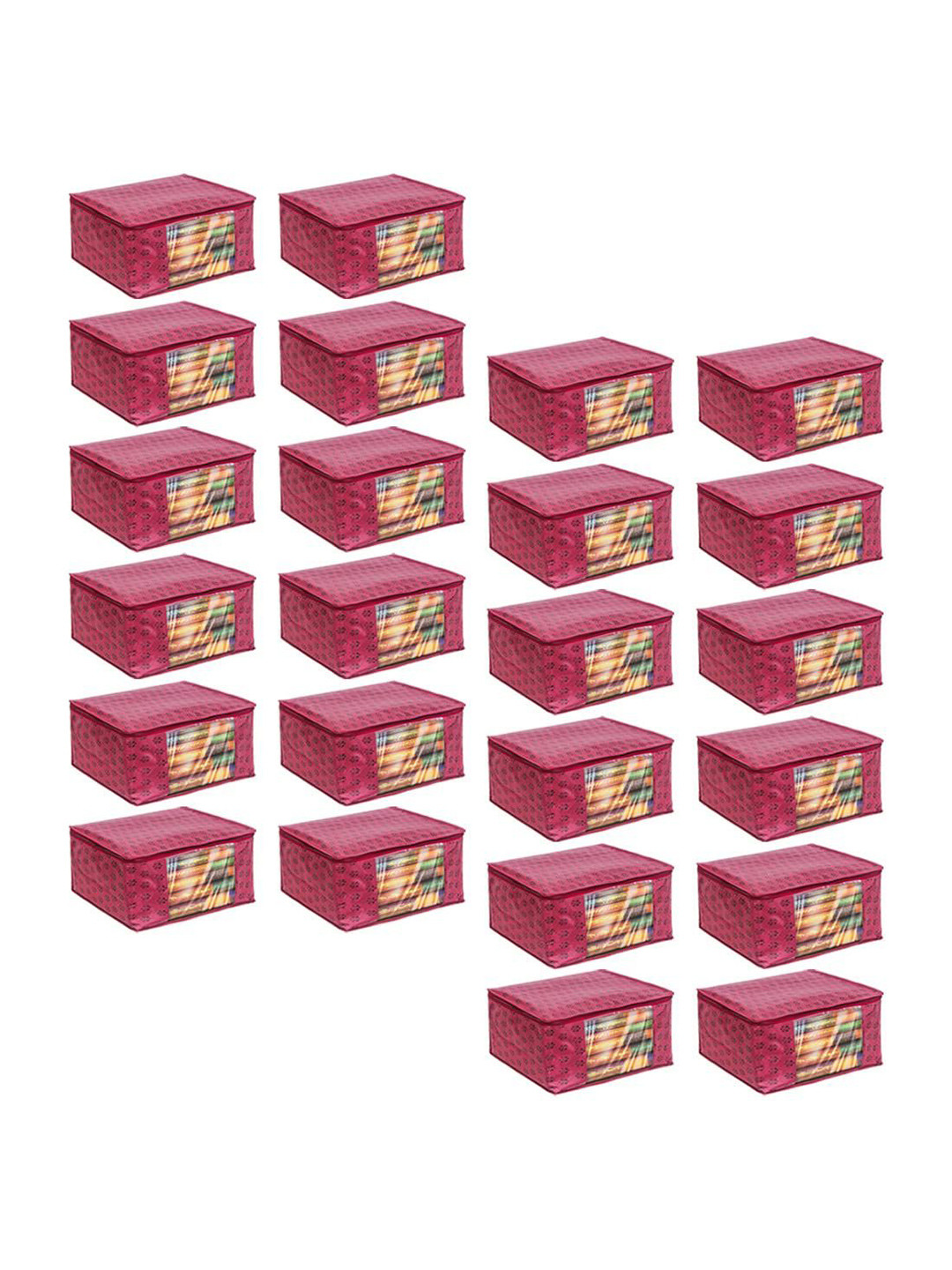 prettykrafts Maroon & Transparent 24 Pieces Printed Foldable Saree Covers Organisers
