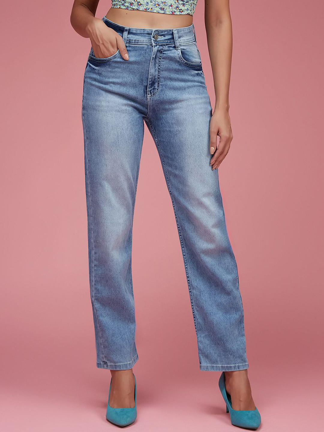 DressBerry Women's Wide-Leg Fit High Rise Stretchable Denim Jeans