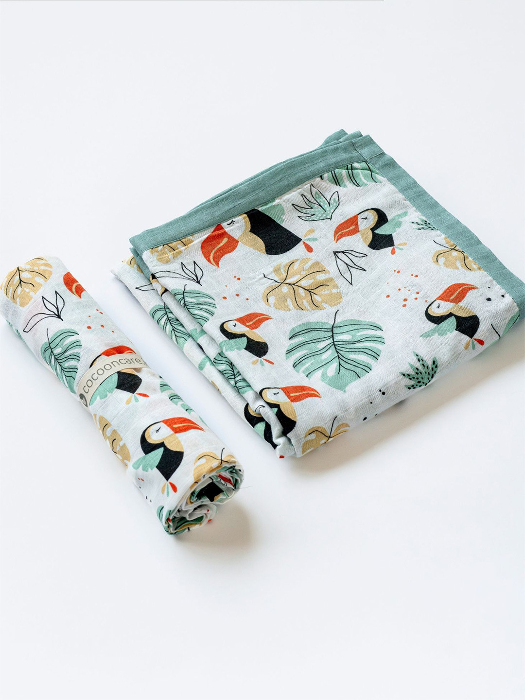 cocoon care White & Green 2 Pieces Printed AC Room 150 GSM Single Bed Blankets