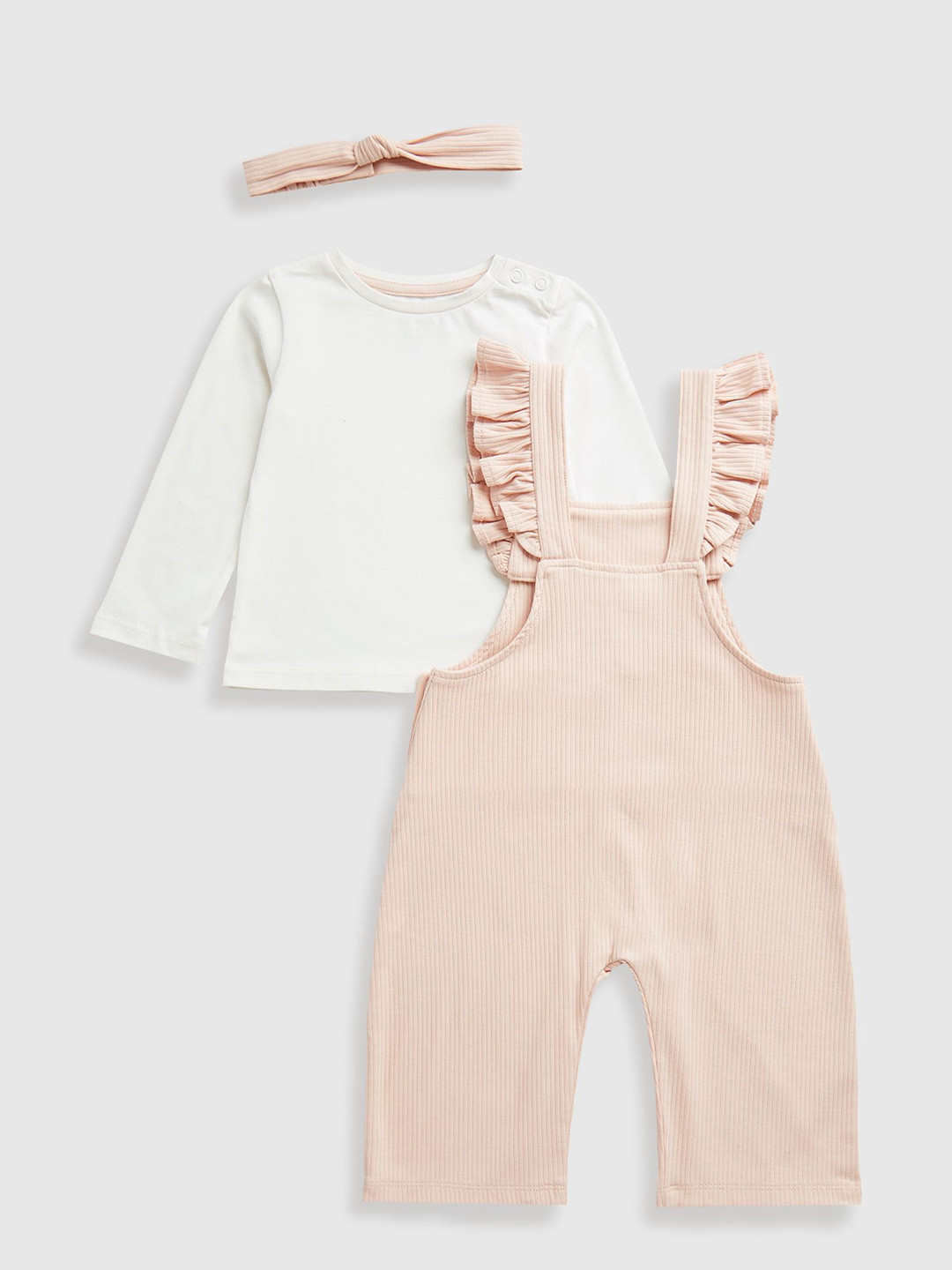 mothercare Girls Cotton Dungaree With T-Shirt & Headband