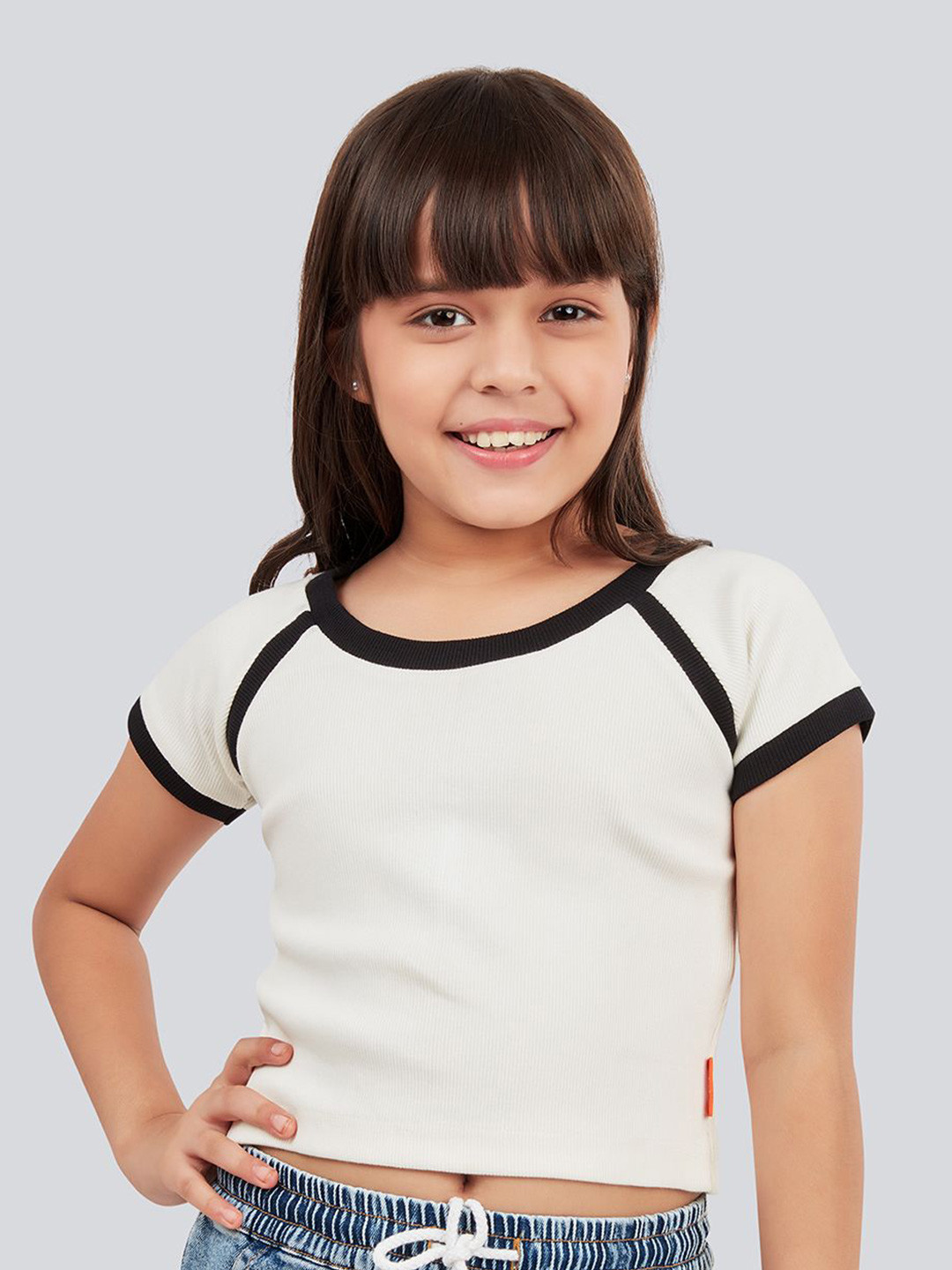 Olele Girls Solid Round Neck Cotton Top