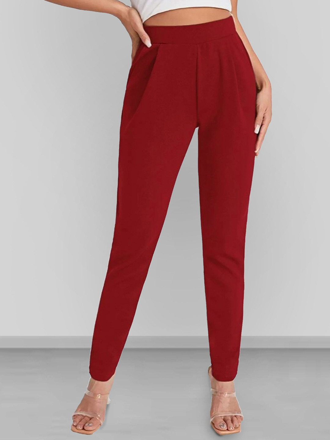 Dream Beauty Fashion Women High-Rise Easy Wash Pleated Formal Trousers