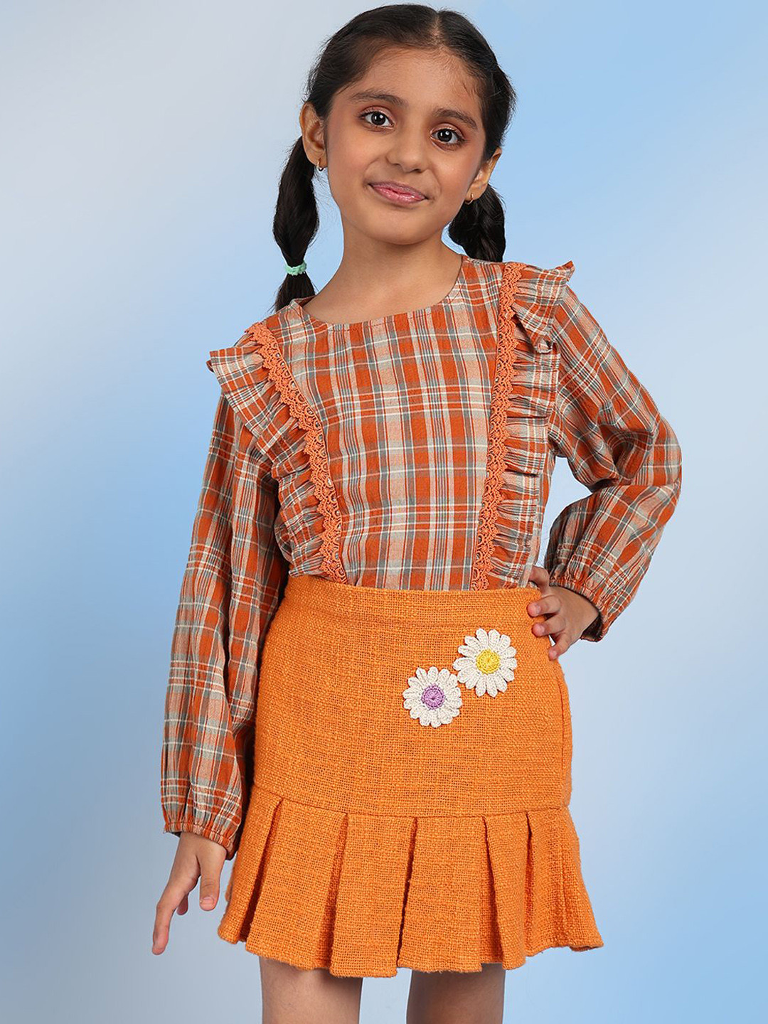 The Tribe Kids Girls Pure Cotton Self Design Above Knee Gathered Fit Peplum Skit