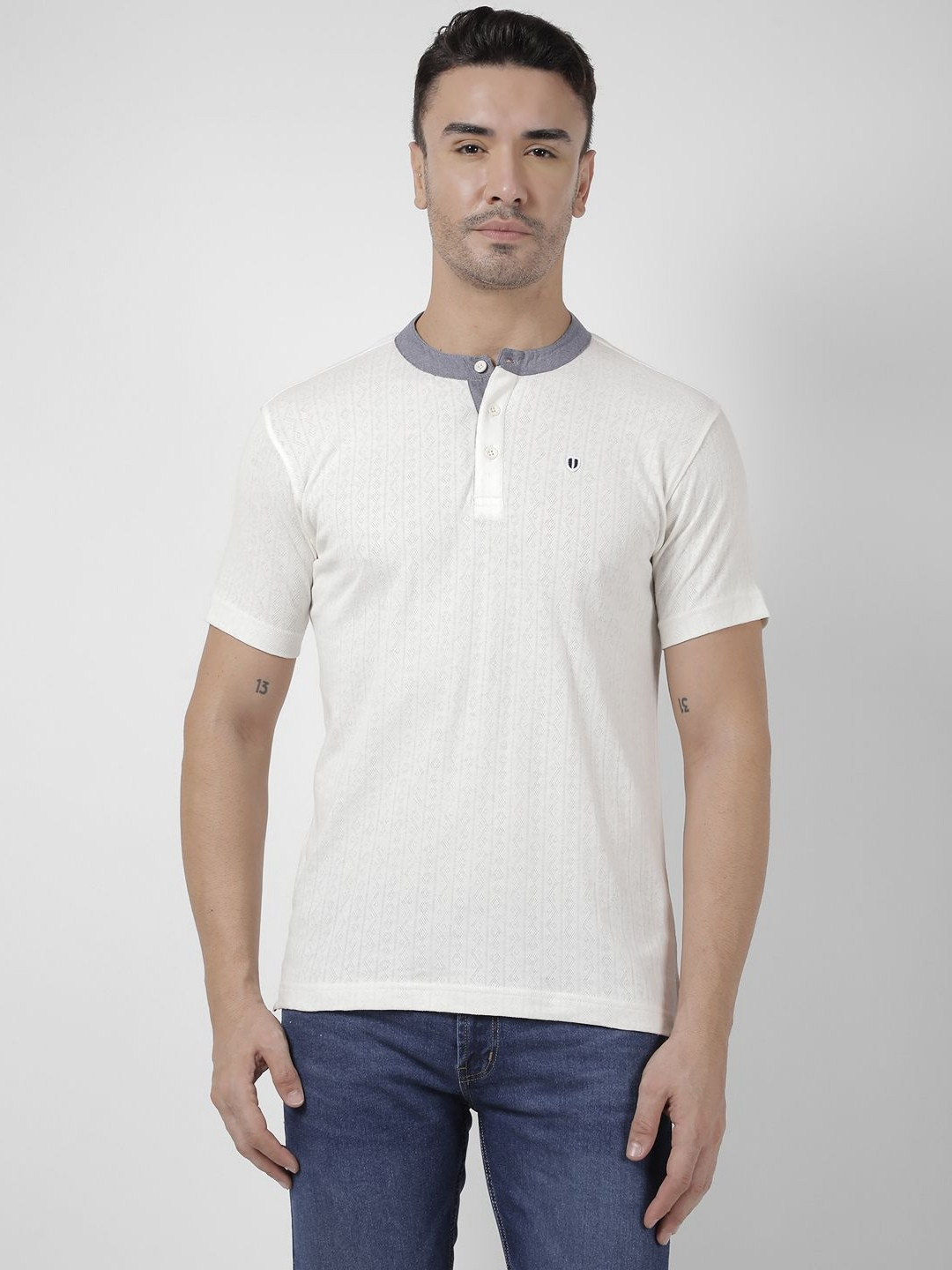 Numero Uno Men Self Design Henley Neck Cotton T-shirt