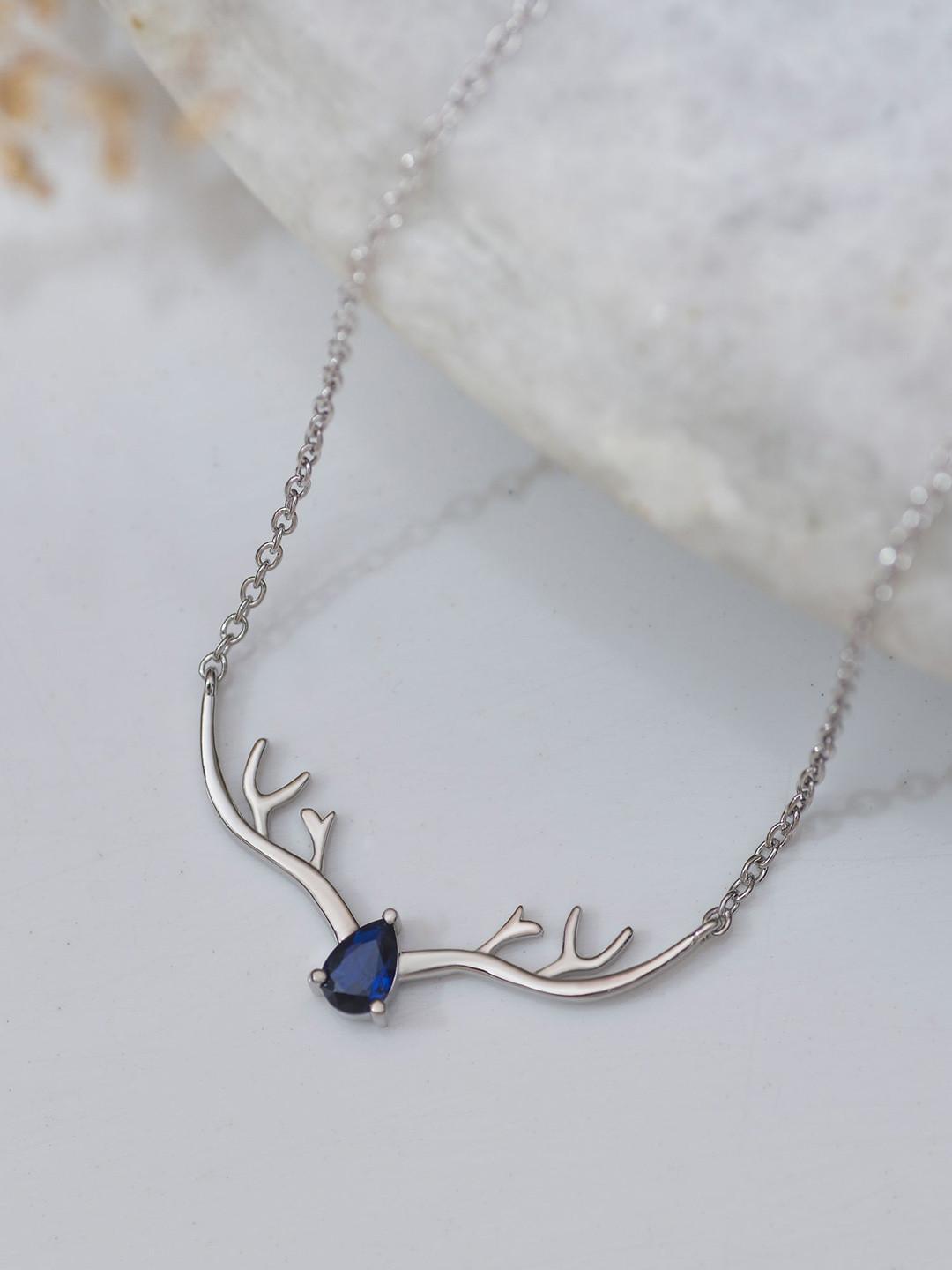 Ornate Jewels 925 Sterling silver Blue Sapphire Deer Necklace