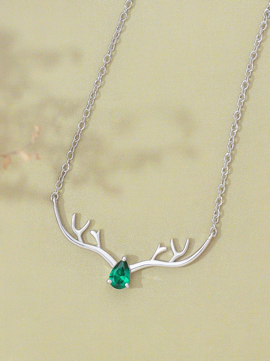 Ornate Jewels 925 Sterling silver Emerald Deer Necklace