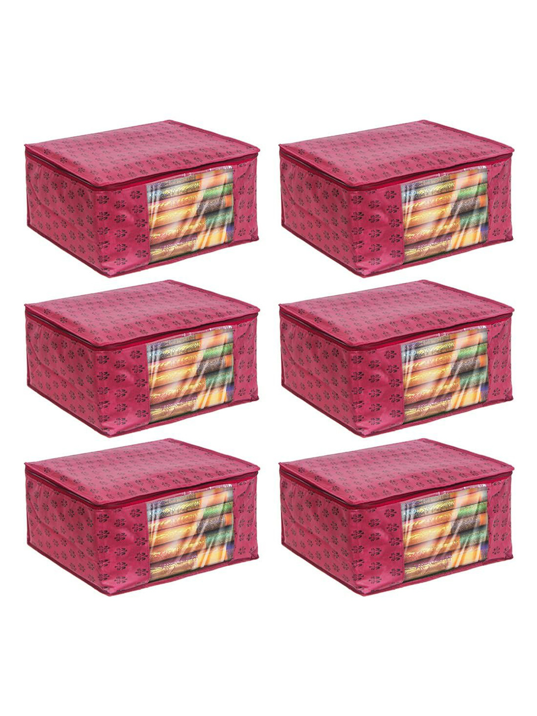 prettykrafts Maroon & Black 6 Pieces Printed Drawer Sare Organisers