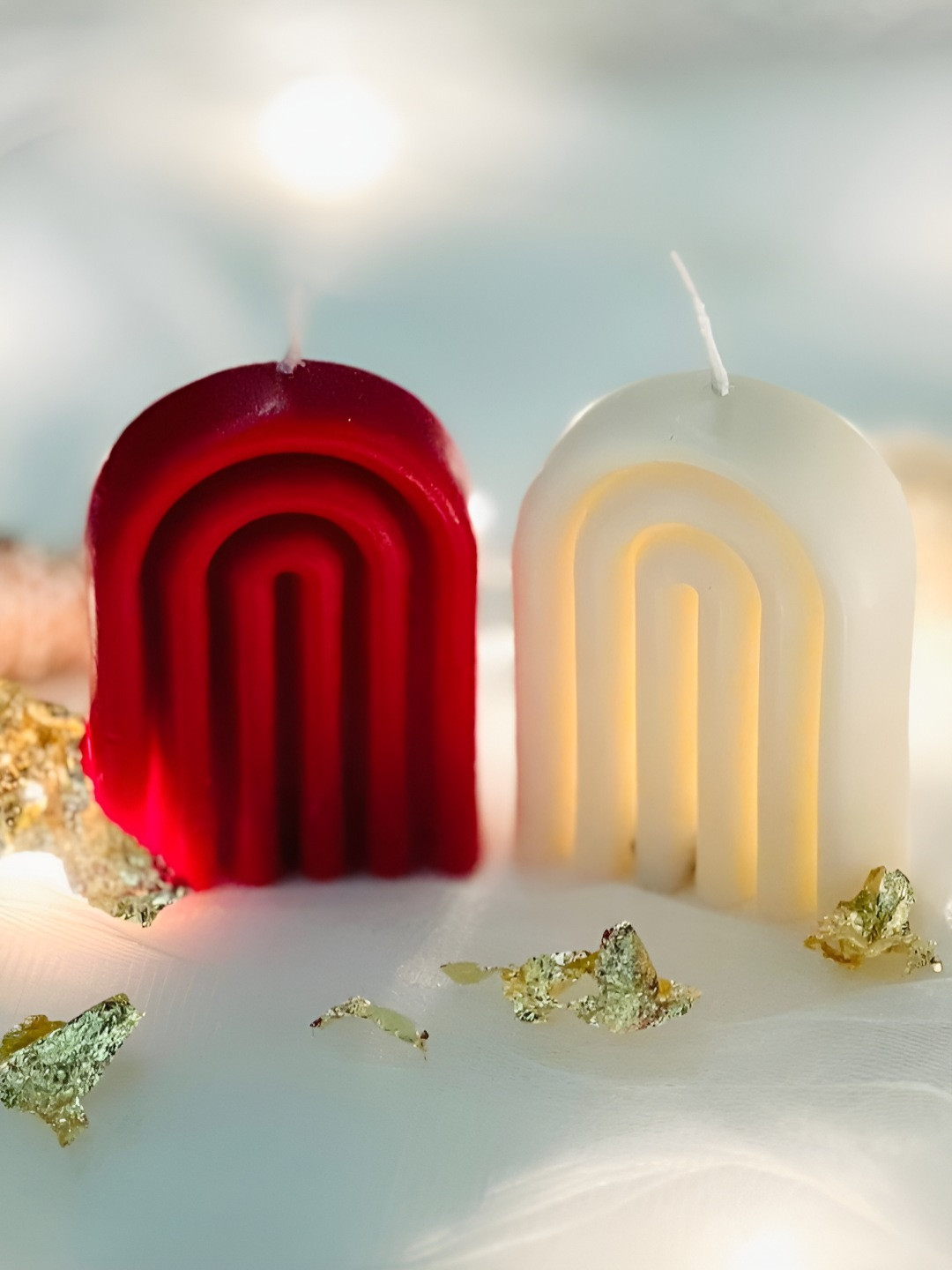 Timaya's Decor Medley of Curves 2Pcs 1 Wick Scented Solid Geometric Regular Pillar Candles