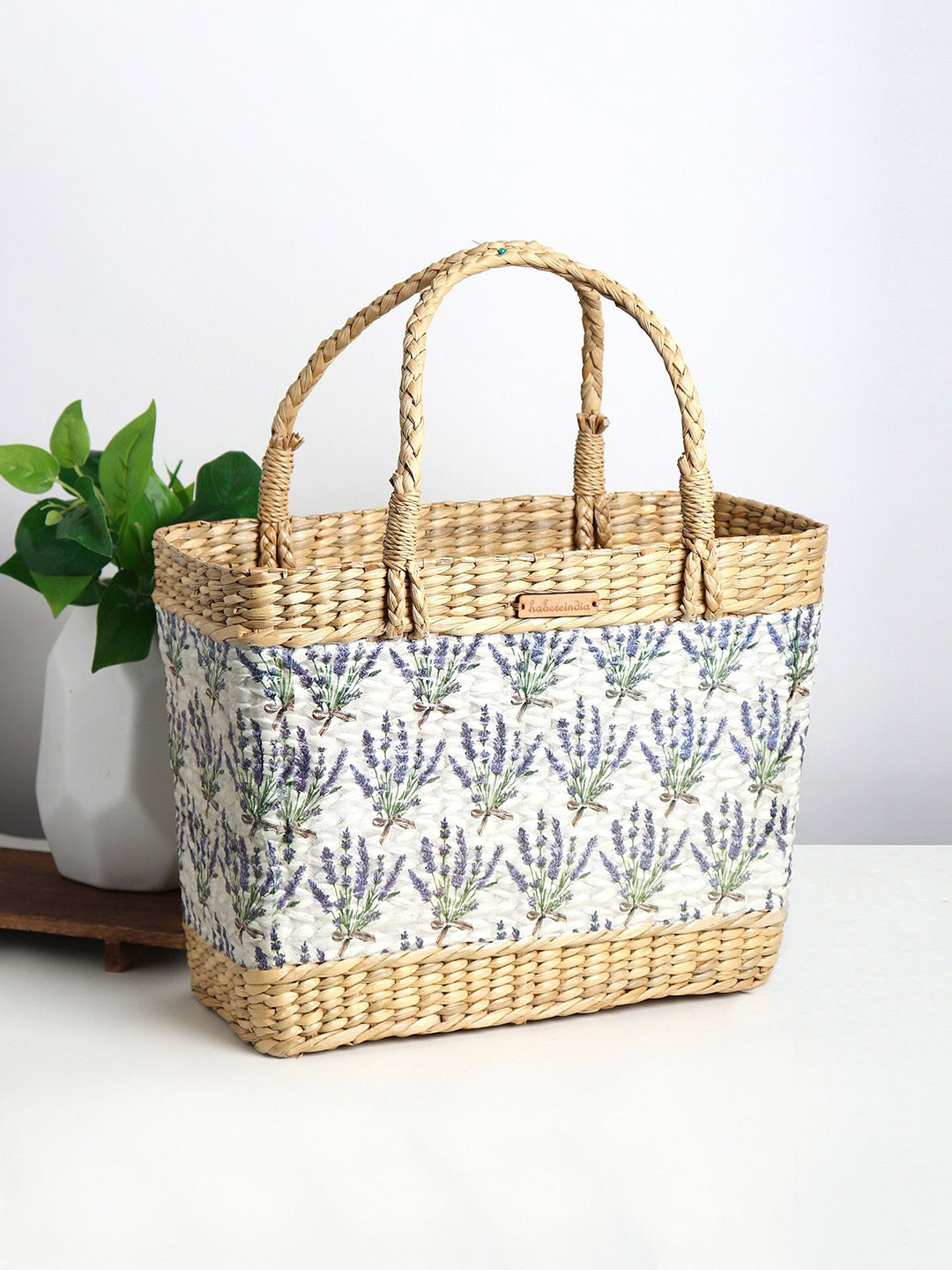 HABERE INDIA Floral Printed Basket Tote Bag