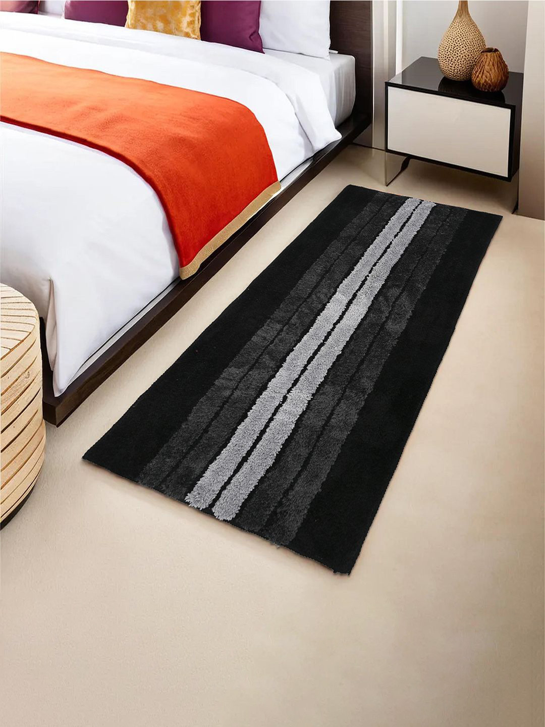 Kuber Industries Black & Grey Striped Anti-Skid Floor Runners