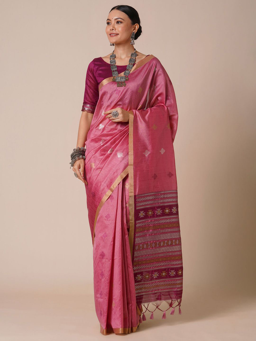 House of Pataudi Ethnic Motif Woven Design Zari Silk Saree
