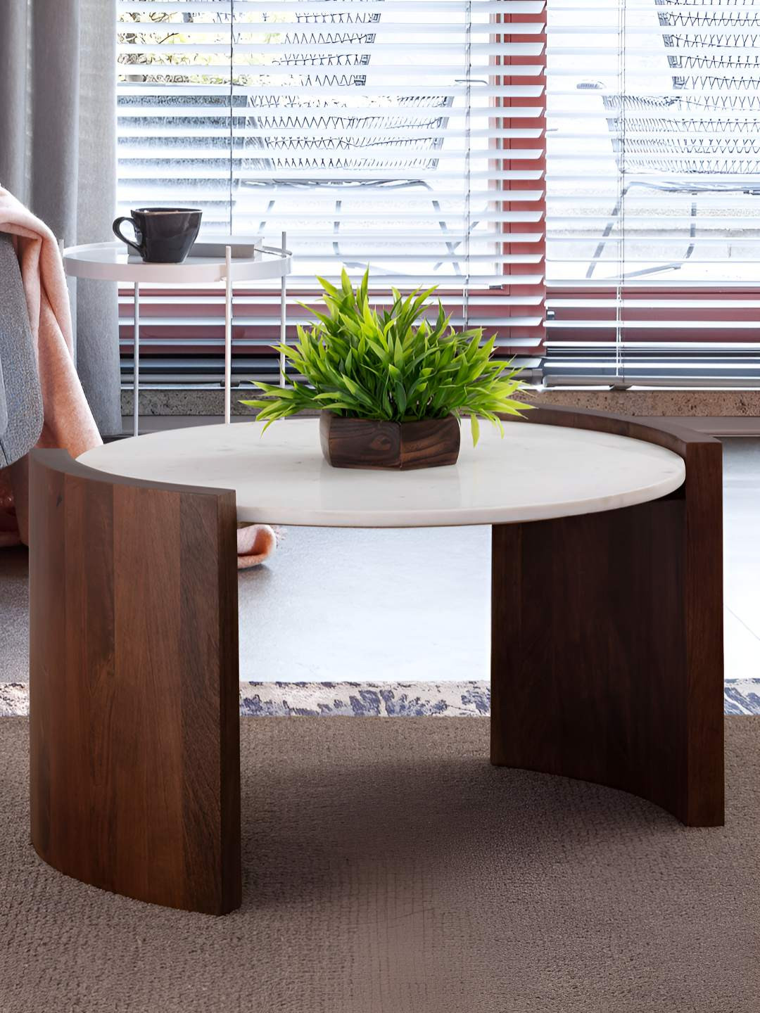 Metalsmith White & Brown Wooden Round Coffee Table