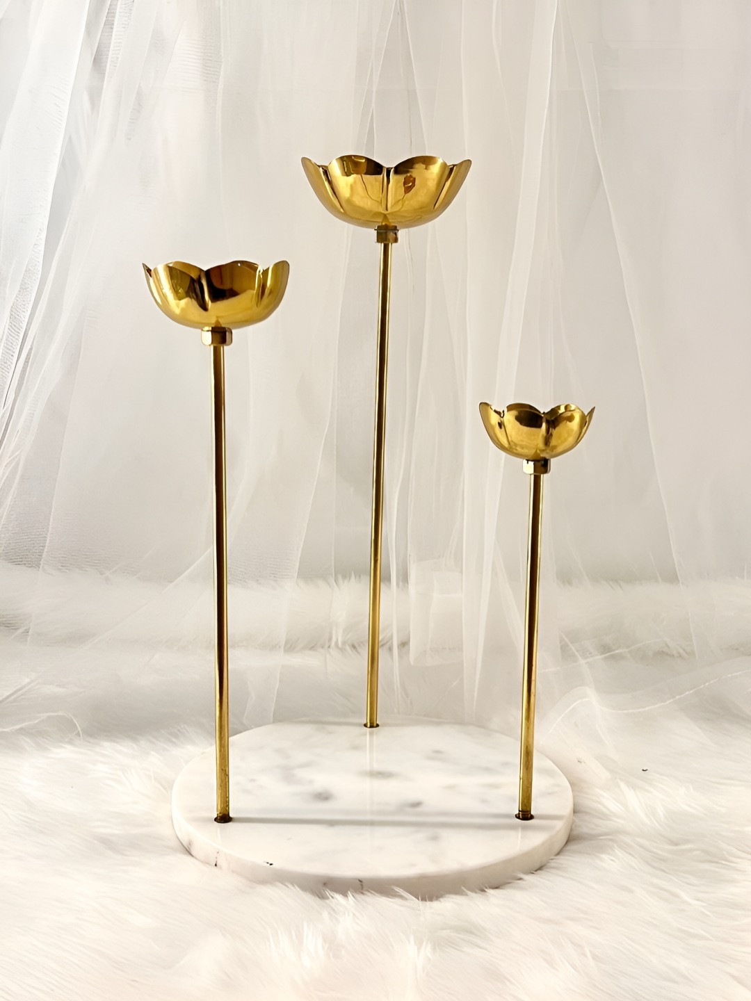Timaya's Decor Gold Toned Lotus Textured Marble Candle Holder