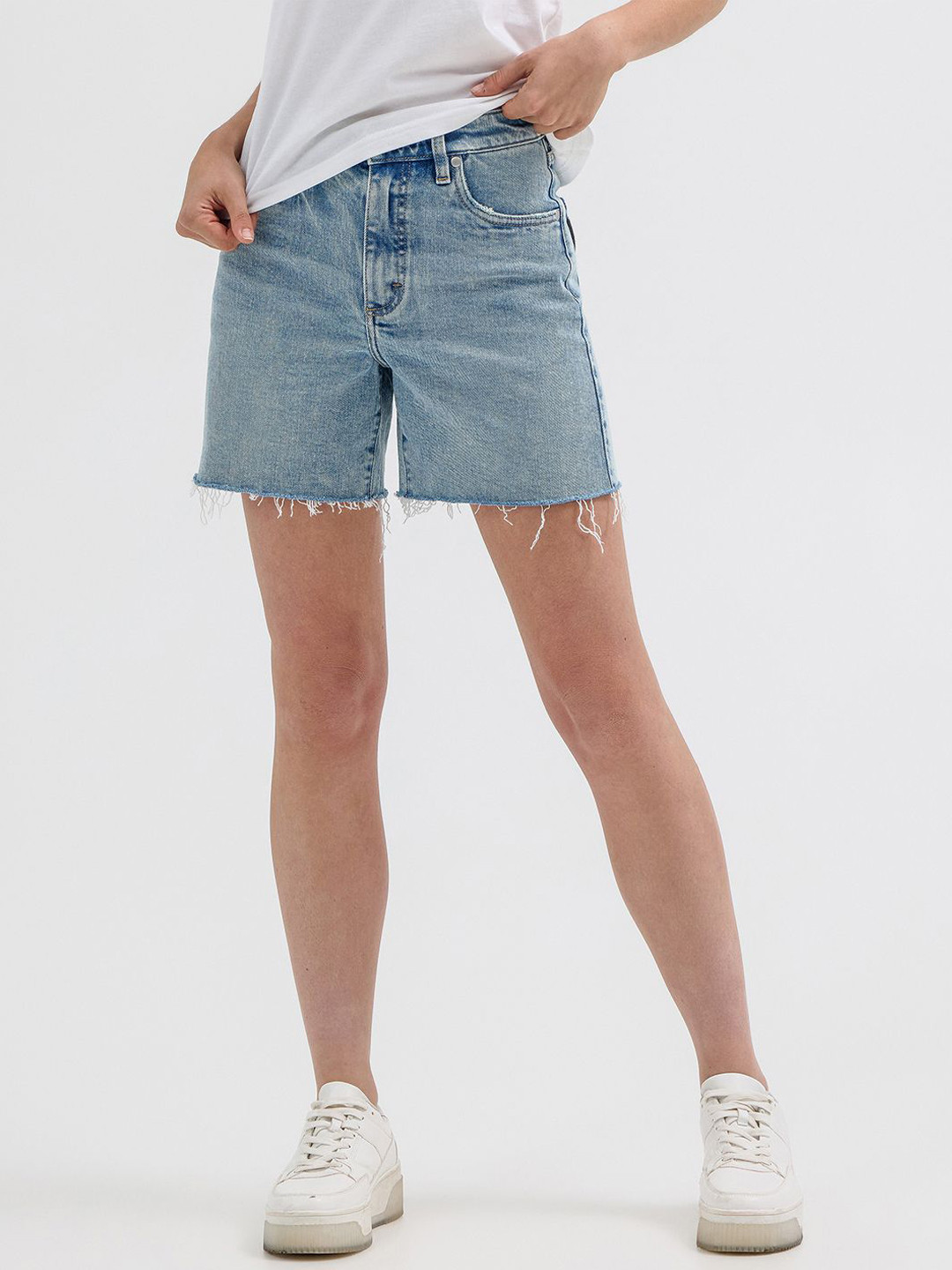 Wrangler Women High-Rise Relaxed Fit Embroidered Pocket Denim Shorts