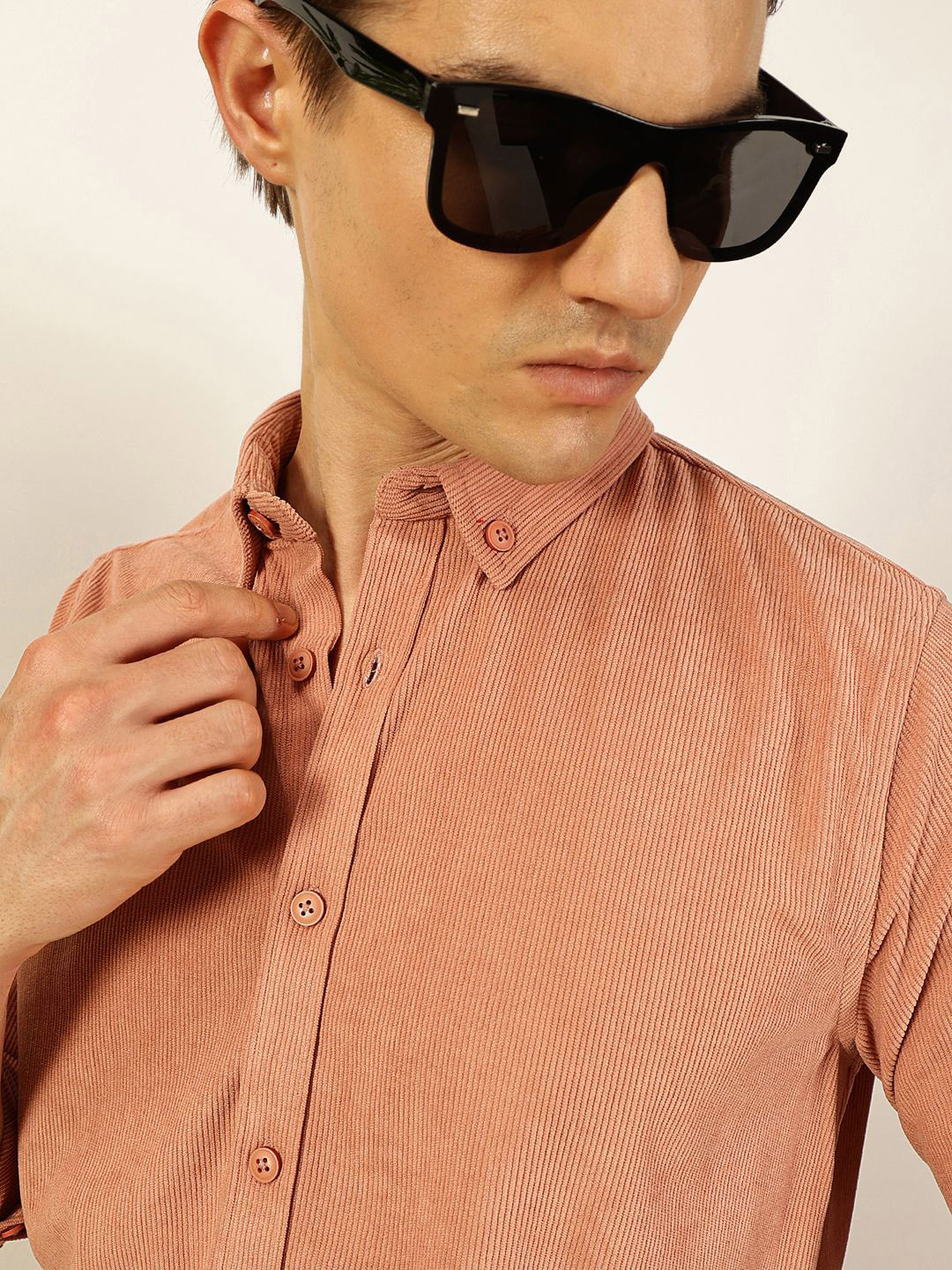 Thomas Scott Men Premium Corduroy Slim Fit Button-Down Collar Casual Shirt