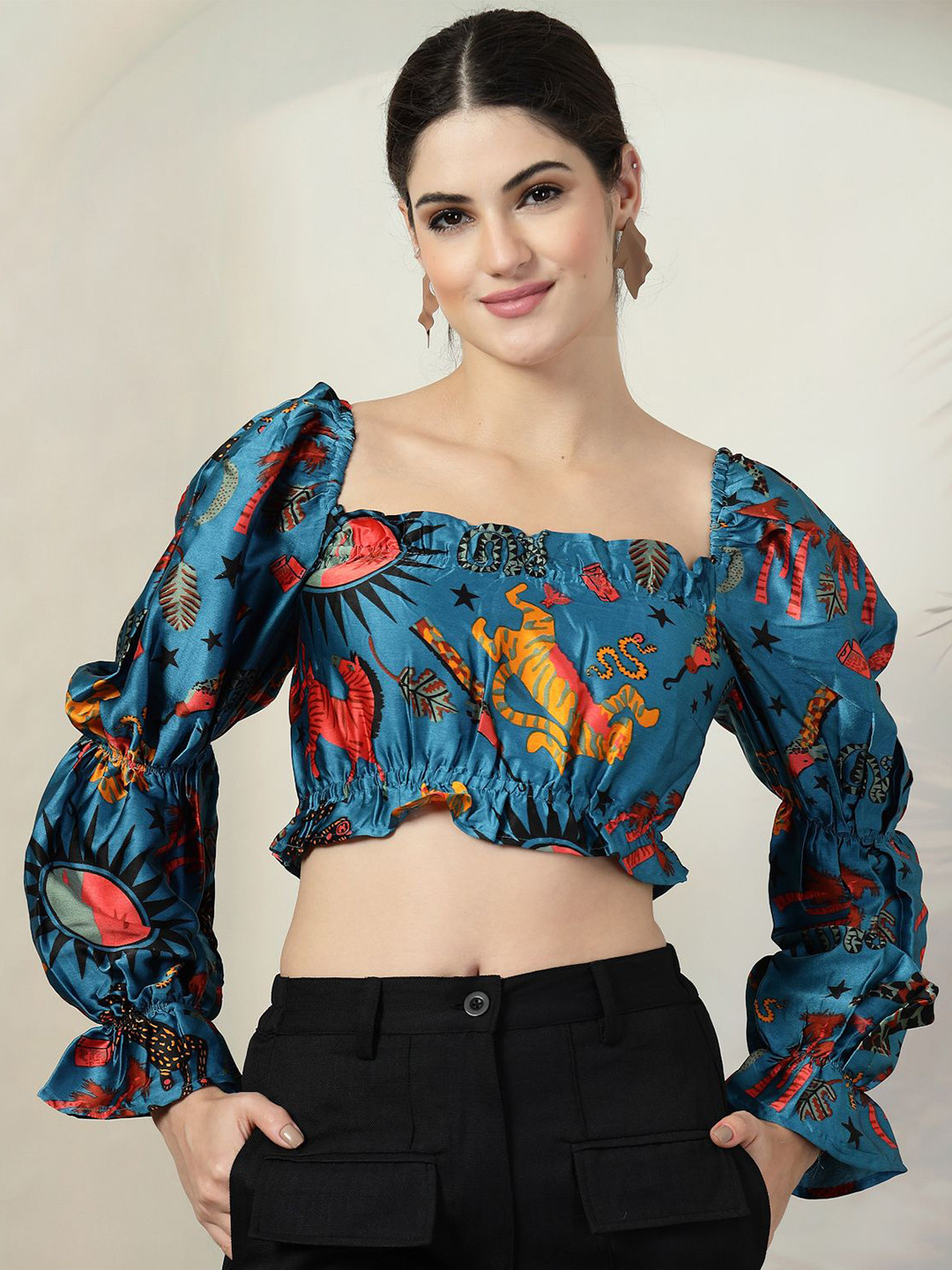 plusS Women Conversational Printed Square Neck Top