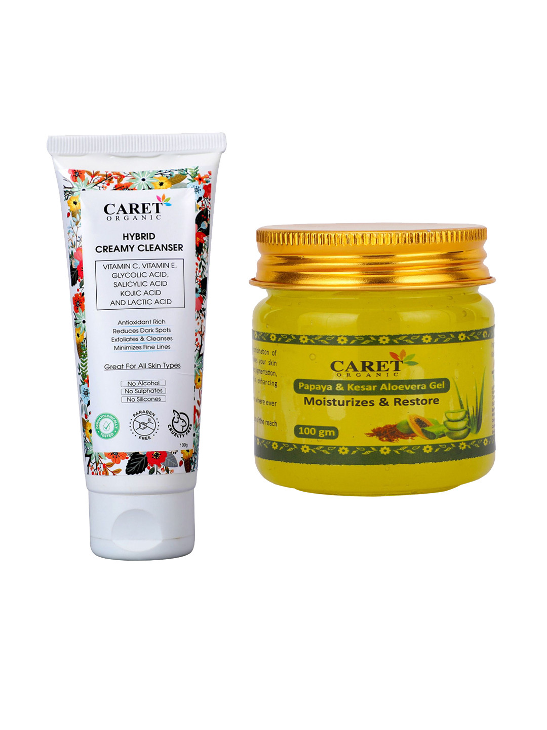 CARET ORGANIC Hybrid Creamy Cleanser 100 ml & Aloe Vera Gel 100 g