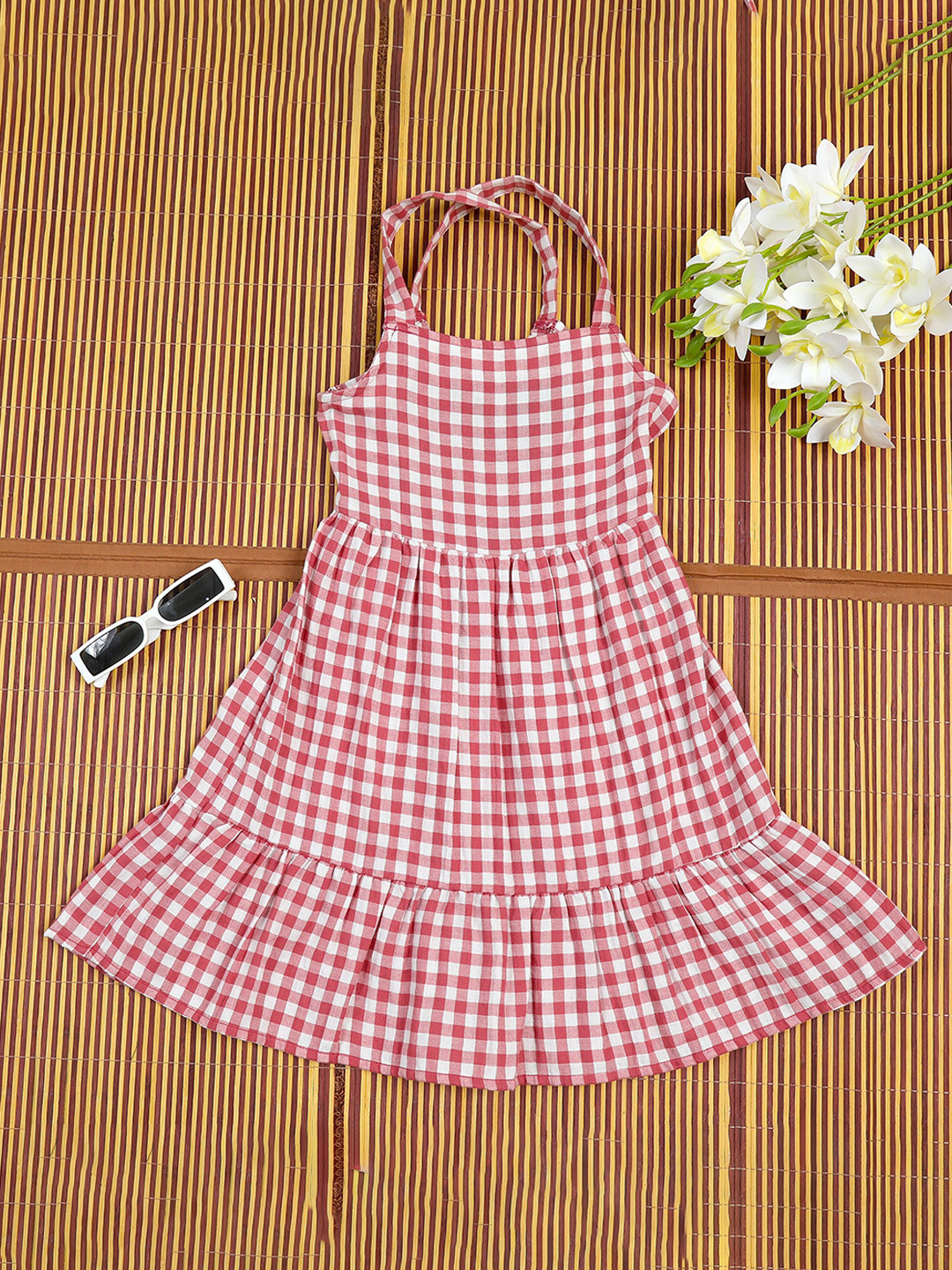 The Lion and The Fish Checked Ruffle Apple Blossom Girls Dress