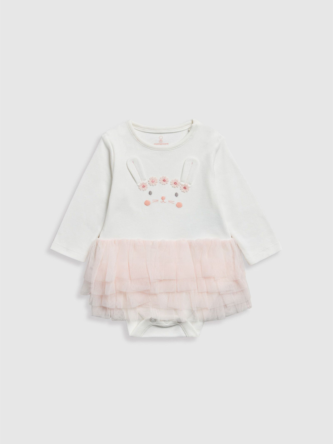 mothercare Girls My First Classic Bunny Pure Cotton Embroidered Long Sleeves Tutu Bodysuit