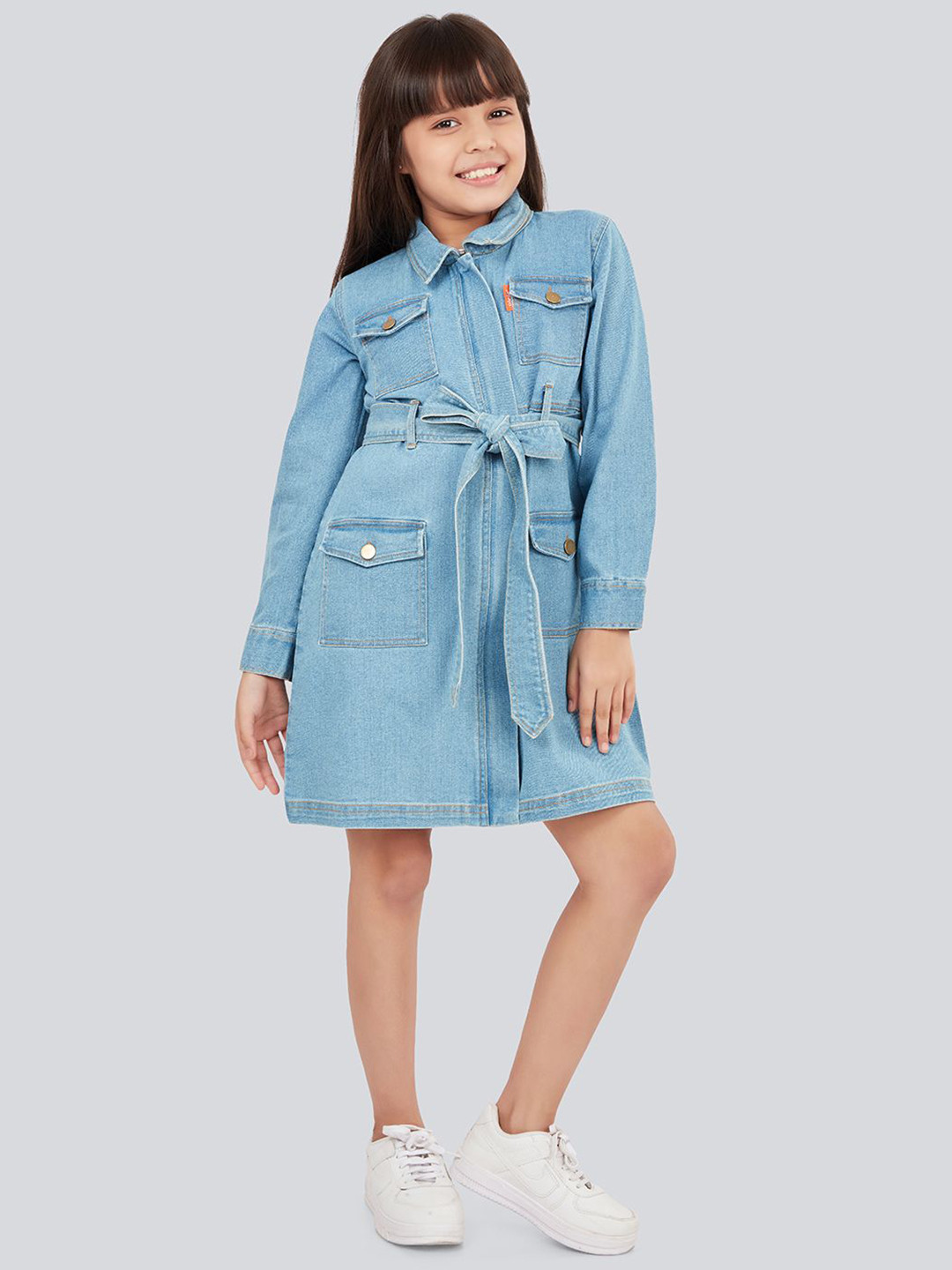Olele Girls Cotton Denim Utility Dress