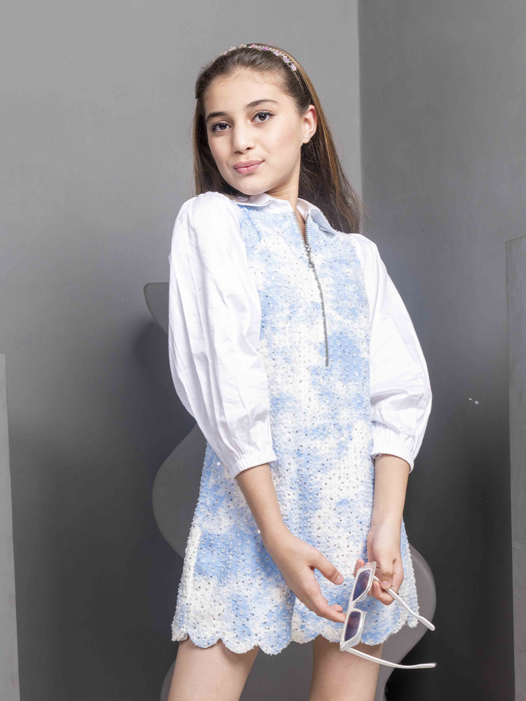 HOITY MOPPET Floral Print Denim A-Line  Dress