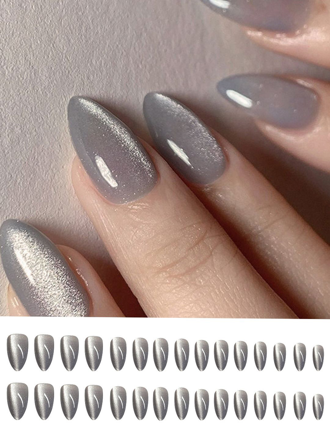 Secret Lives Set Of 30 Glossy Cats Eye Design Nailed It Press On Nails- Almond Shape