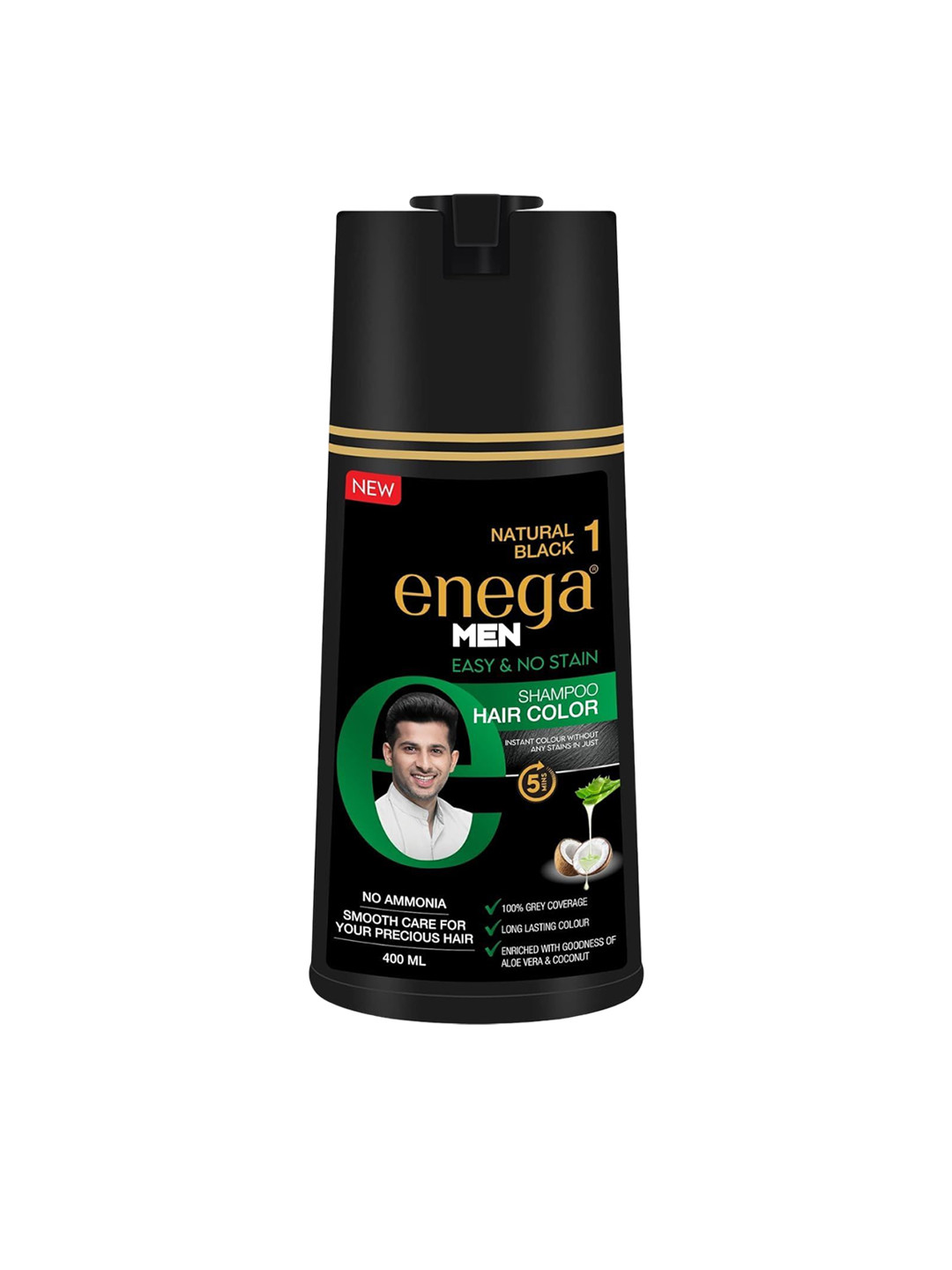 Enega Long Lasting Permanent Shampoo Hair Colour - 400ml - Natural Black - 1