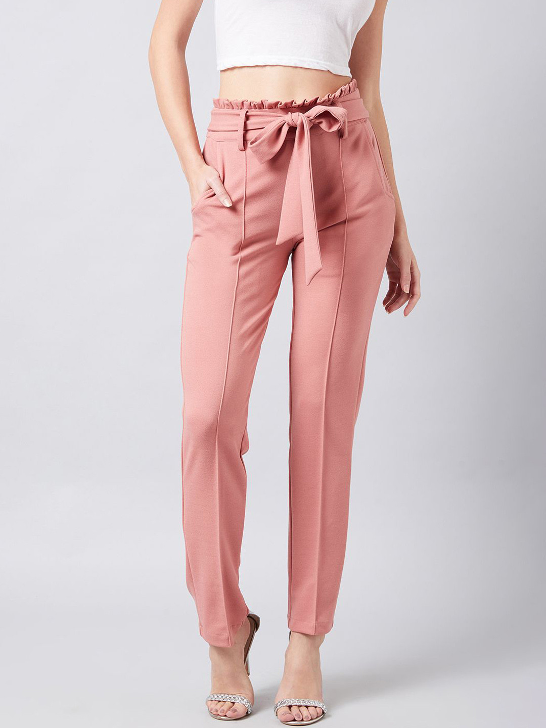 Athena Women Smart Slim Fit High-Rise Wrinkle Free Regular Trousers