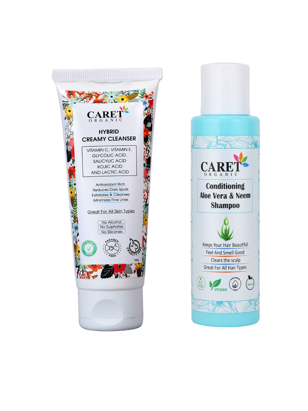 CARET ORGANIC Hybrid Creamy Cleanser With Conditioning Aloevera, Neem Shampoo