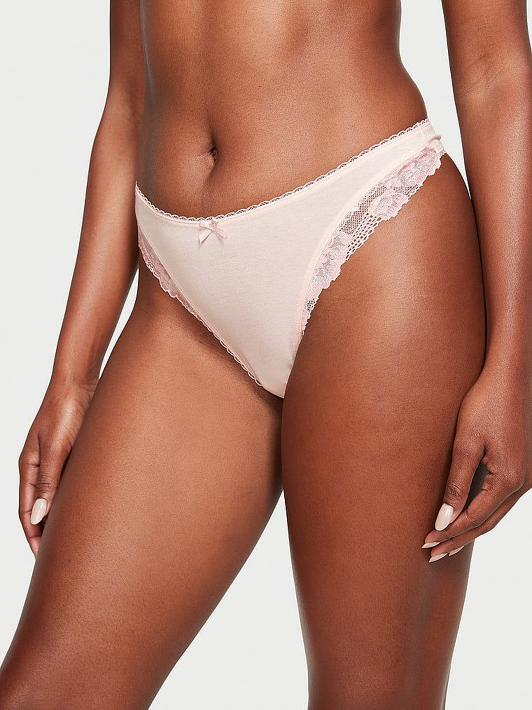 Victoria's Secret Stretch Cotton Lace-Trim High-Leg Scoop Thong Panty