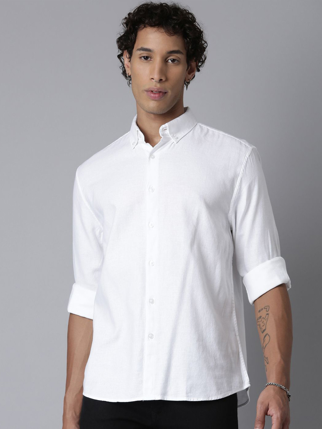 ROLLER FASHIONS Men Button-Down Collar Solid Cotton Slim Fit Casual Shirt