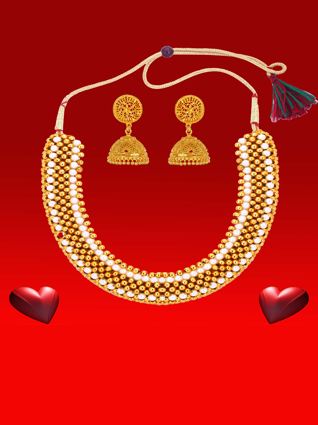 Heer Collection Gold Plated Beaded Matte Finish Jewellery Set