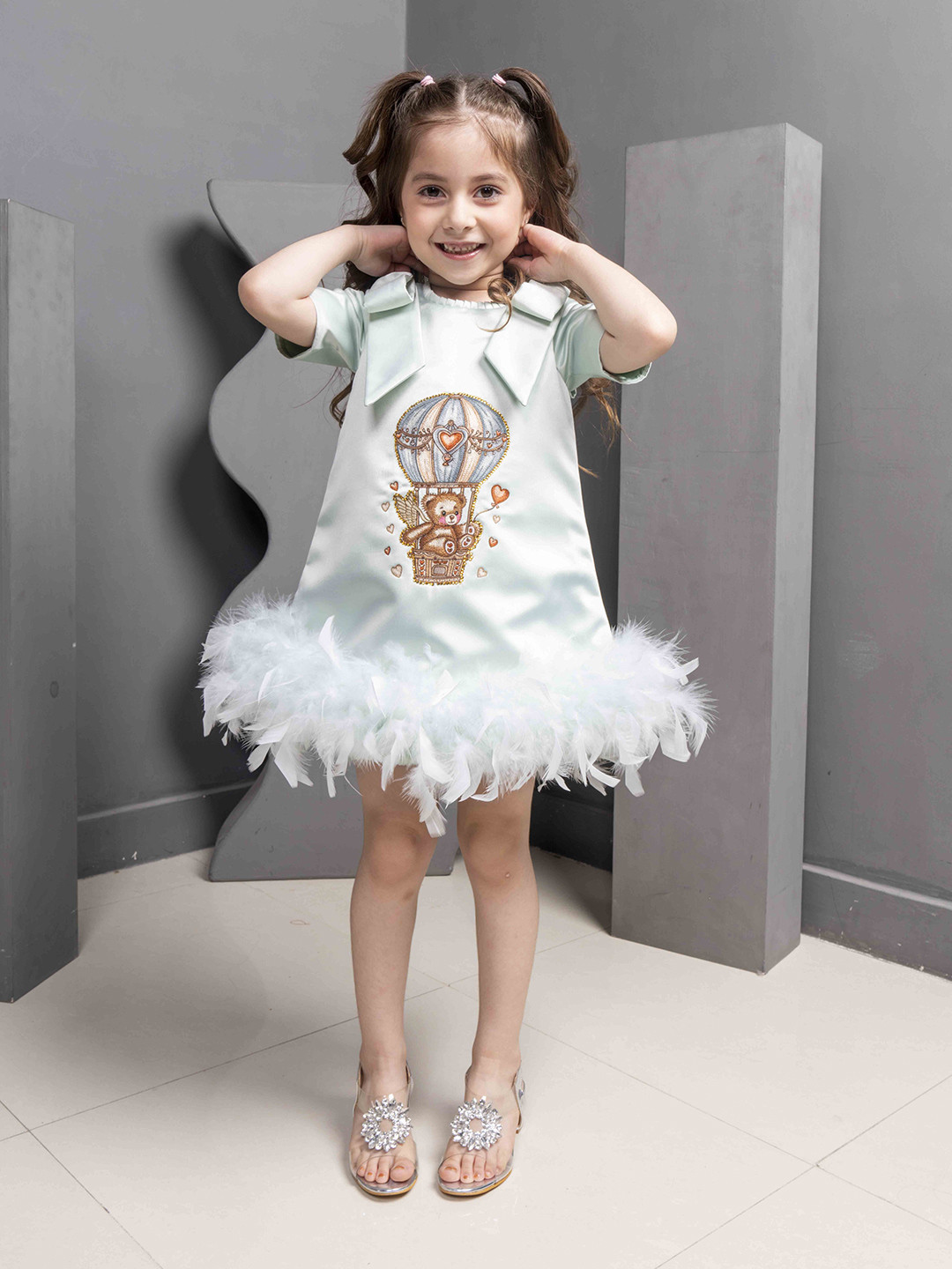 HOITY MOPPET Girls Boat Neck Graphic Self Design A-Line Dress