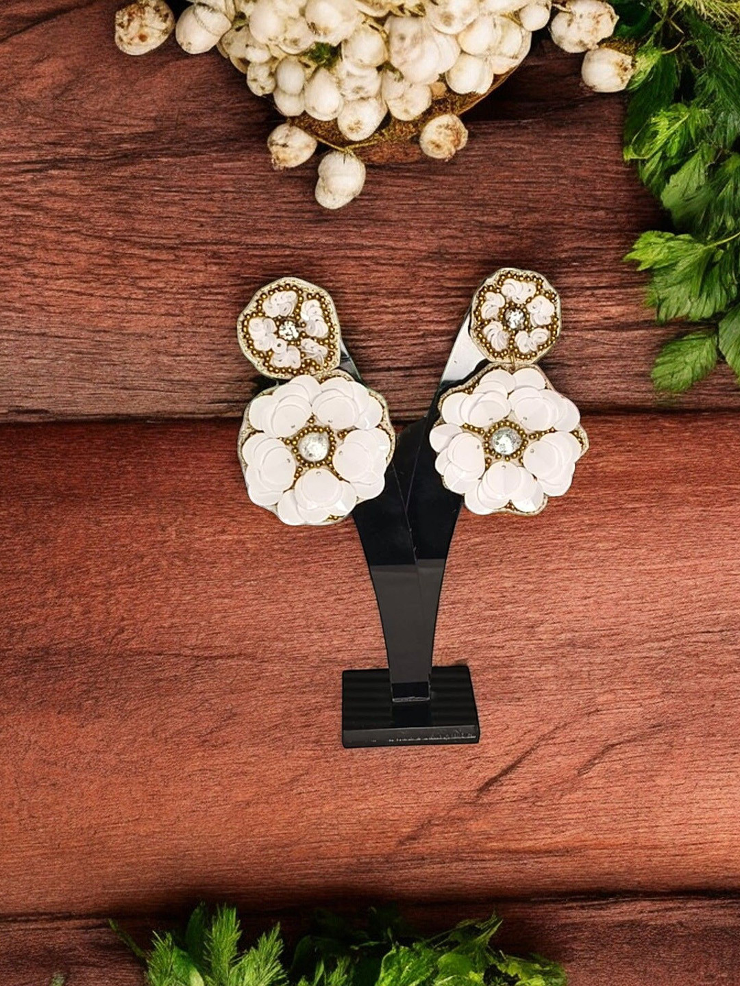 PRIAANSHA CREATIONS Double Flower Drop Earrings