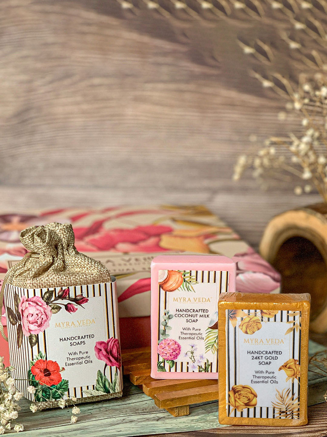 MYRA VEDA Handcrafted 24KT Gold Soap With Pure Therapeutic Essential Oil - 100 g